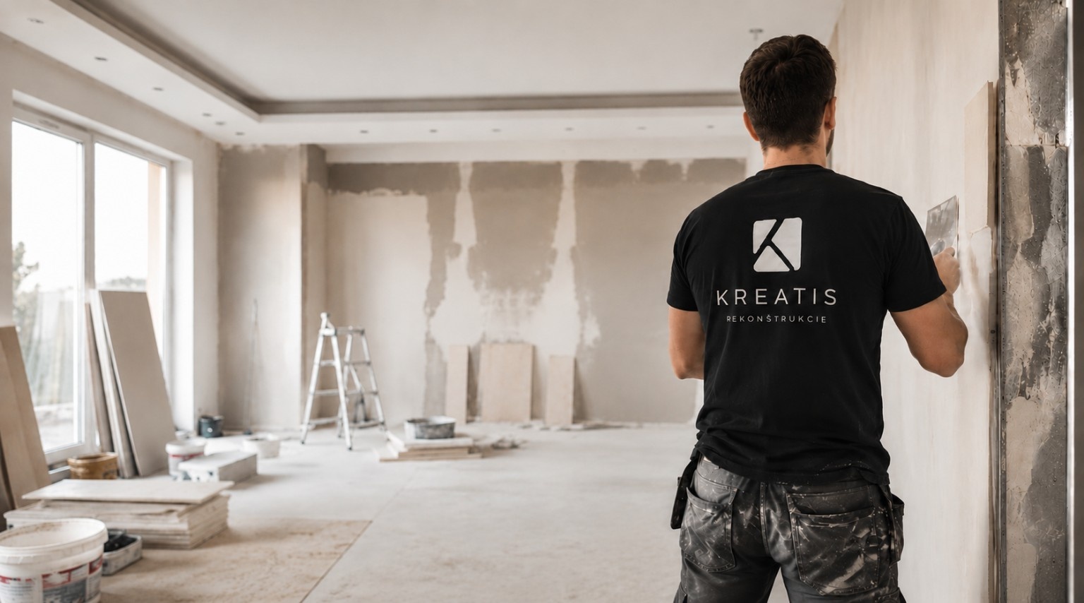 Pracovník KREATIS pri rekonštrukcii interiéru